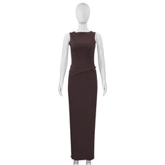 Sleeveless knitted maxi skirt set