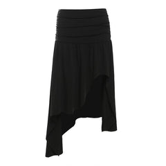 Ruched solid irregular midi skirt