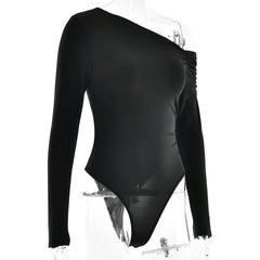One shoulder long sleeve solid bodysuit