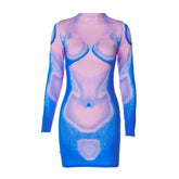 Long sleeve abstract contrast turtle neck mini dress | red tango dress