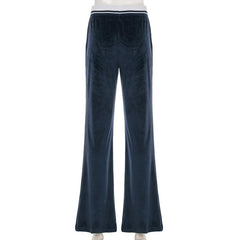 Velvet knitted patchwork self tie low rise pant
