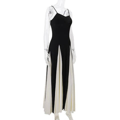 V neck patchwork contrast cami maxi dress