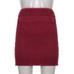 Fluffy solid hollow out mini skirt