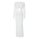 Long sleeve hollow out ruched maxi dress
