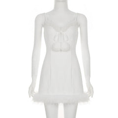 V neck fluffy cami mini dress