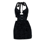 Halter leopard print o ring knotted mini dress