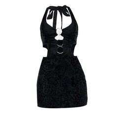 Halter leopard print o ring knotted mini dress