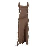 Square neck ruffle high slit cami maxi dress