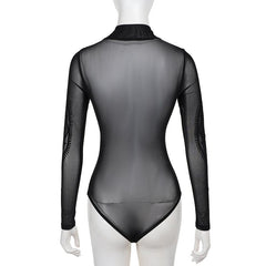 Long sleeve high neck sheer mesh eye print bodysuit