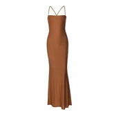 Hollow out ruched cross back cami cut out maxi dress | red tango dress | black rave dress