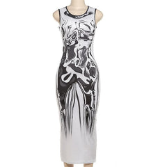 Crewneck abstract body print tank midi dress