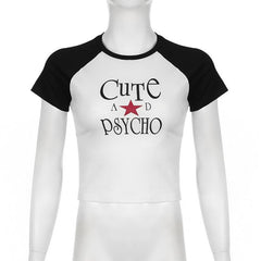 Short sleeve letter print crewneck top
