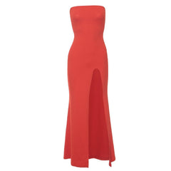 High slit solid backless tube maxi dress | red tango dress