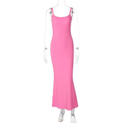 U neck ribbed solid cami maxi dress