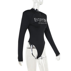 Crewneck long sleeve padded beaded bodysuit