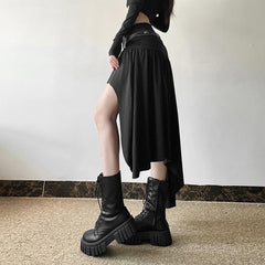 Ruched solid irregular midi skirt