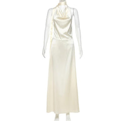 Halter cowl neck ruched backless maxi skirt set