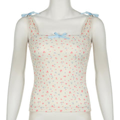 Square neck bowknot ribbed print cami top