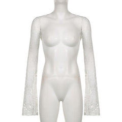 Flared sleeve lace hollow out solid shrug cut out top