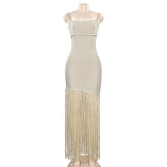 Glitter square neck tassels cami maxi dress