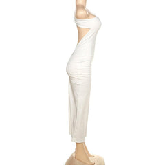 Ruched solid irregular one shoulder backless maxi dress | red tango dress