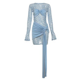 Long sleeve lace patchwork ruched mini dress