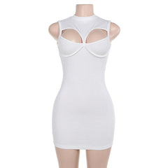 Crewneck sleeveless hollow out ribbed mini dress