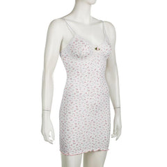 Textured print flower applique ruffle cami mini dress