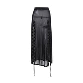 Sheer mesh see through lace up slit solid maxi dress | samba dress