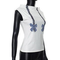 Cap sleeve braid print contrast top
