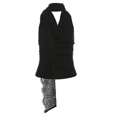 Halter cowl neck ruched backless top
