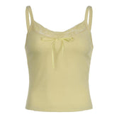 U neck lace hem bowknot ribbed cami top