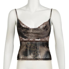 Ruched cowl neck lace patchwork backless cami top