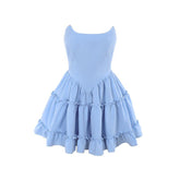 Smocked ruffle bustier tube mini dress