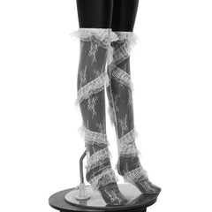 Lace ruffle solid stitch thigh high socks