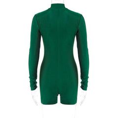 Zip-up solid long sleeve high neck romper