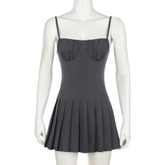 Sweetheart neck ruched pleated zip-up cami mini dress