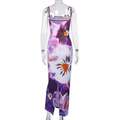 U neck flower print cami maxi dress