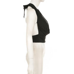 Halter cowl neck metal chain backless top
