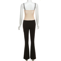Beaded mesh patchwork cami jumpsuit