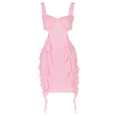 Sweetheart neck ruffle hollow out cami mini dress