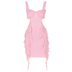 Sweetheart neck ruffle hollow out cami mini dress