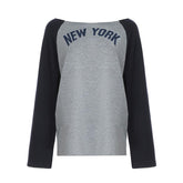 long sleeve "NEW YORK" print contrast top