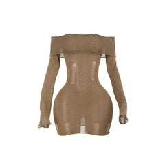 Long sleeve off shoulder knitted mini dress
