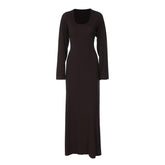 Long sleeve u neck ribbed solid maxi dress | red tango dress