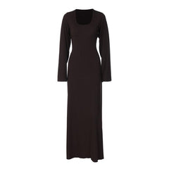 Long sleeve u neck ribbed solid maxi dress | red tango dress