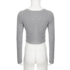 Long sleeve crewneck lace up crop top