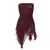 Sheer mesh ruffle ruched tube mini dress | samba dress