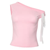 One shoulder irregular bowknot ruched top
