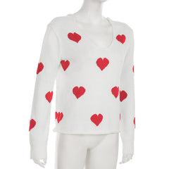 Long sleeve v neck sweetheart pattern knitted top